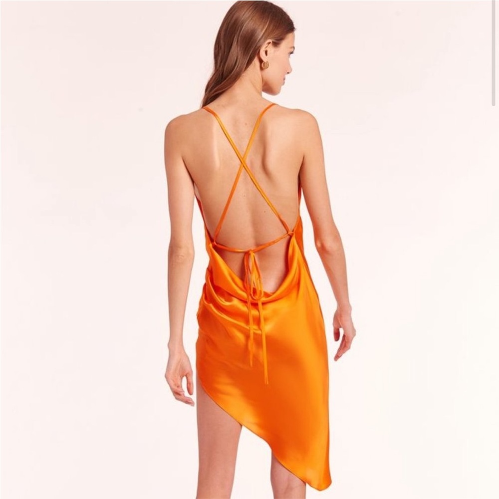 Amanda Uprichard Janet dress orange Fire 100% silk asymmetrical open back
